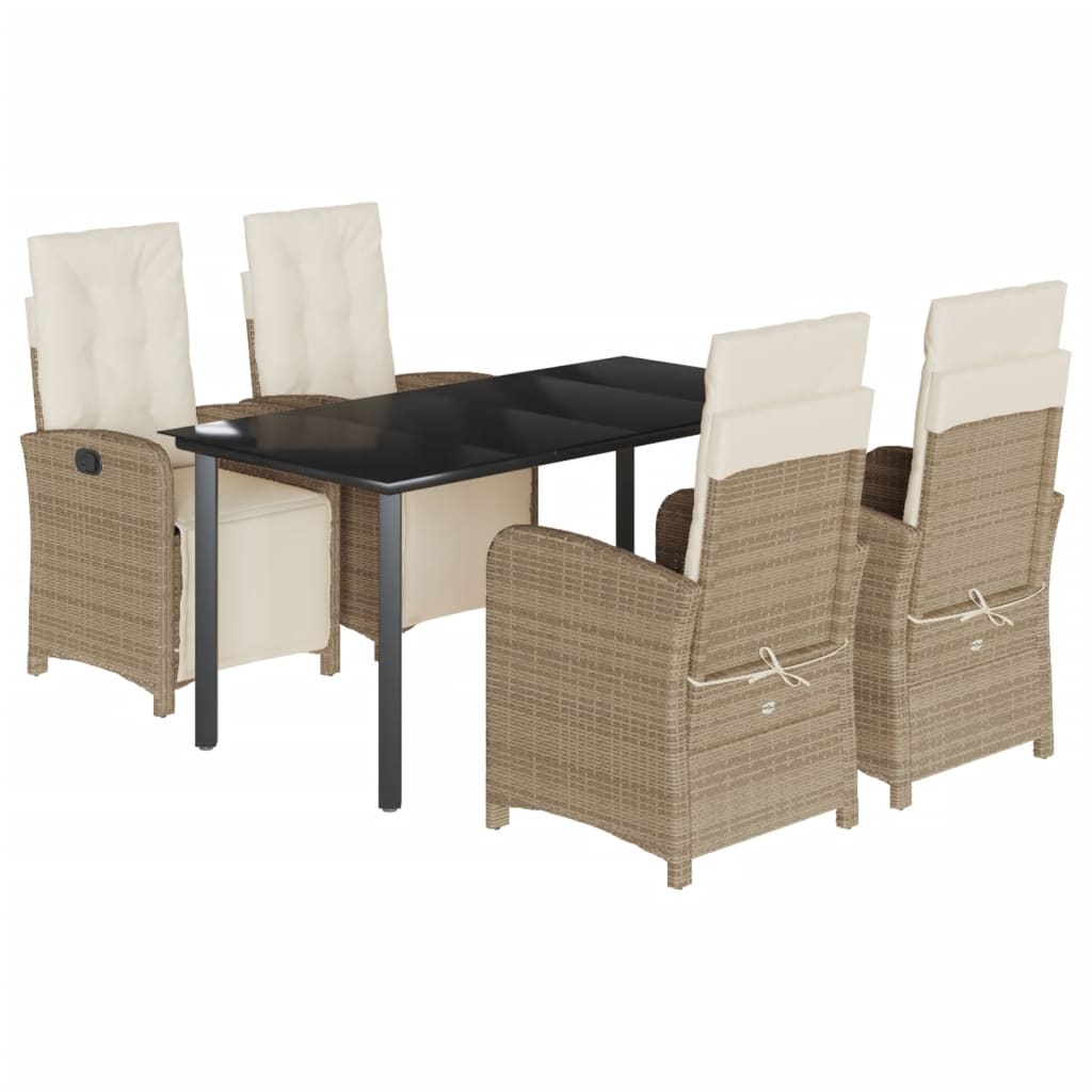 5-tlg. Garten-Essgruppe mit Kissen Beige Poly Rattan